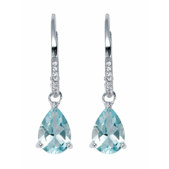 PalmBeach Jewelry 7.13 TCW Pear Cut Genuine Blue Topaz and Round Cubic Zirconia Sterling Silver Drop Earrings, 28x8mm