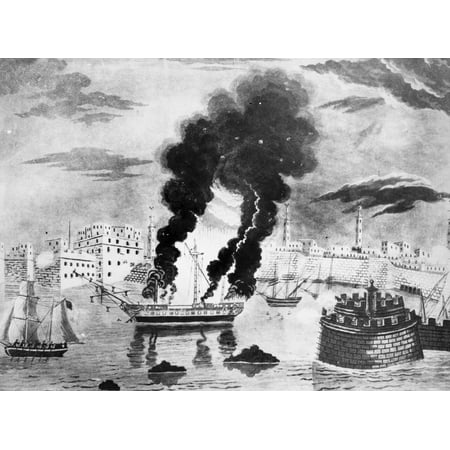Tripoli Harbor 1804 Nthe Burning Of The Captured American Frigate Uss Philadelphia By Commodore Stephen Decatur In Tripoli Harbor 16 February 1804 Contemporary Painting Rolled Canvas Art - (24 x 36)