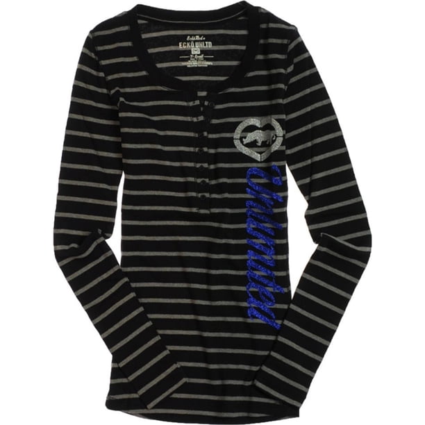 Ecko Unltd. Camiseta henley con rayas de manga larga para mujer, negra, extragrande Ecko Unltd. henley