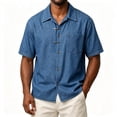 thumbnail image 2 of UVEASISHA Denim Shirt Men Short Sleeve Button Down Mens Shirts Check Pocket Casual Western Cowboy Shirts Vintage Washed Travel Shirt Blue XL, 2 of 7
