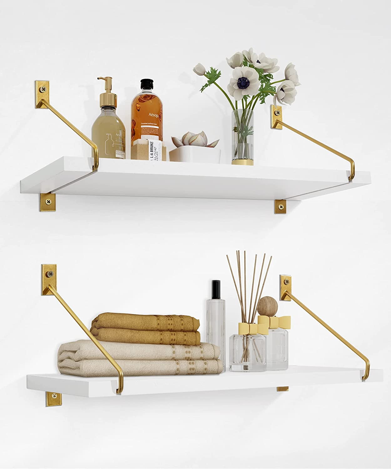 Afuly White Floating Shelves for Wall, Wall Mounted Hanging Wood Shelf