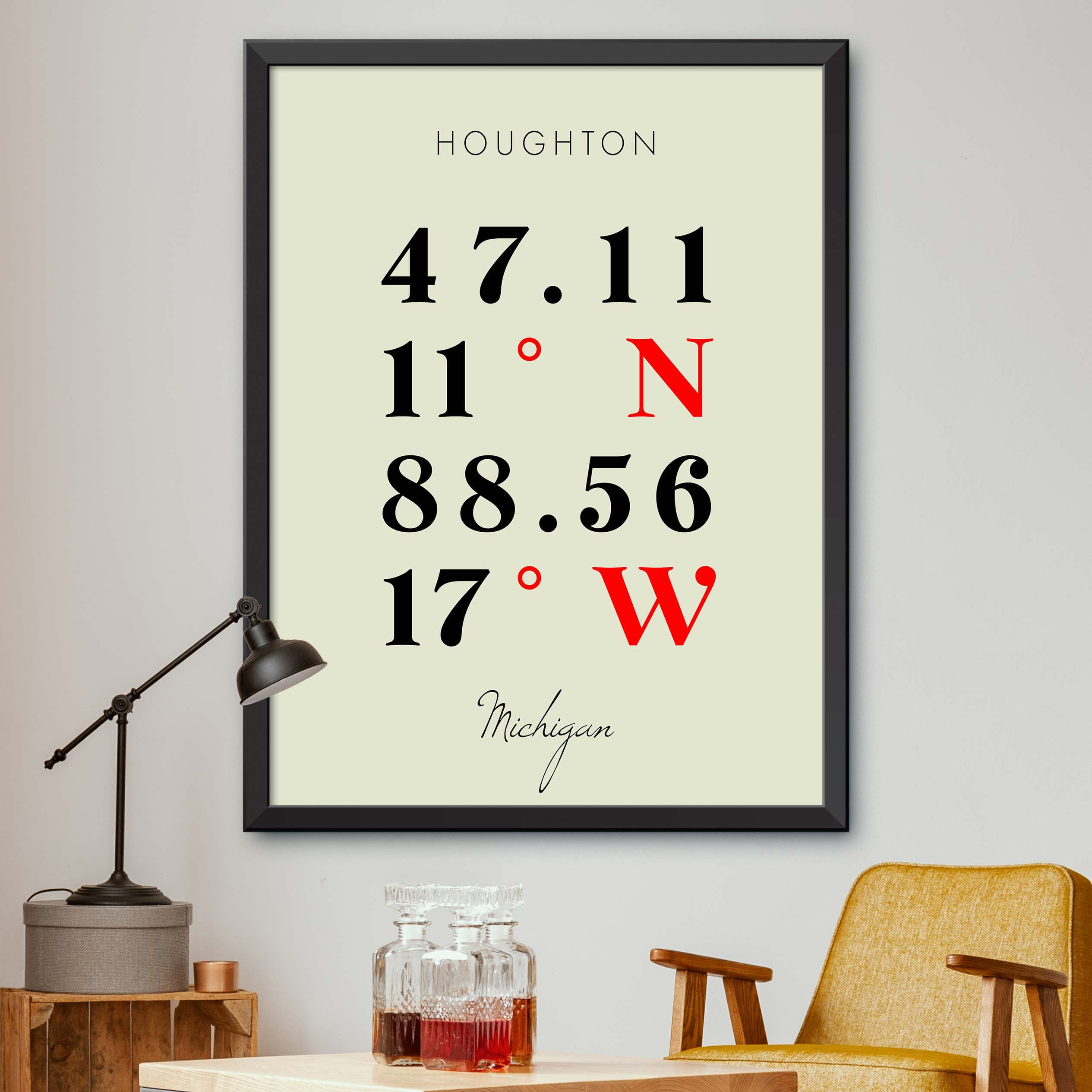 Map of Houghton, Michigan, Multiline Coordinates Colored (8x10) - Walmart.com