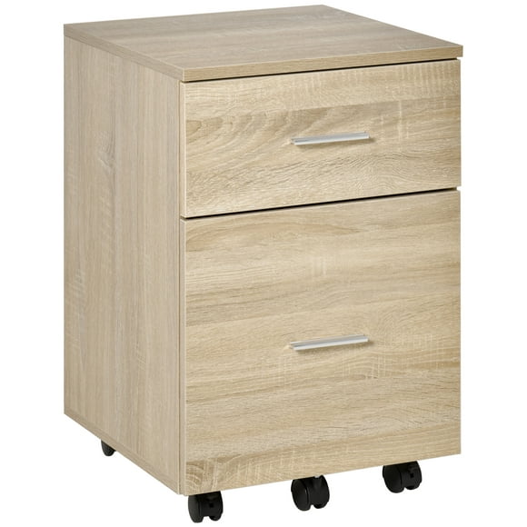 Vinsetto Mobile File Cabinet, 2-Drawer Filing Cabinet with Wheels, for Letter or A4 File, Study Home Office, Natural