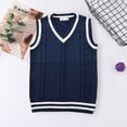 thumbnail image 2 of Suéter de uniforme escolar estilo universitario con cuello en V para hombres y mujeres, chaleco de color torcido, suéter de uniforme escolar, 2 of 5