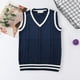 thumbnail image 2 of Suéter de uniforme escolar estilo universitario con cuello en V para hombres y mujeres, chaleco de color torcido, suéter de uniforme escolar, 2 of 5