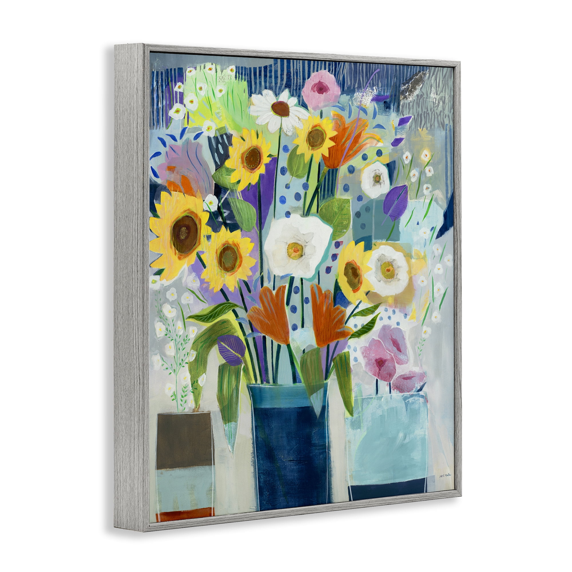 Stupell Industries Bright Sunflowers & Blooms Plants & Flowers Painting Gray Framed Art Print Wall Art, 16 x 20