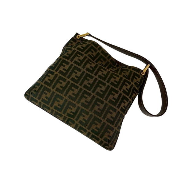 Pre-Owned FENDI Zucca FF Leather Canvas Semi-Shoulder Bag/One-Shoulder Bag/Handbag... (Good)