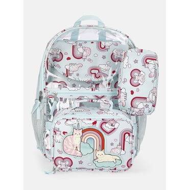 Wonder Nation Kids' Clear Caticorn 17" Backpack, Lunch Tote, Laptop Sleeve and Pouch Set, 4-Piece