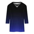 thumbnail image 5 of BADHUB Women's Casual Tops Plus Size Gradient Shirts Criss Cross V Neck Tunic T-Shirt Summer 3/4 Lenght Sleeve Blouses 2024 Fashion Clothes for Women, 5 of 5