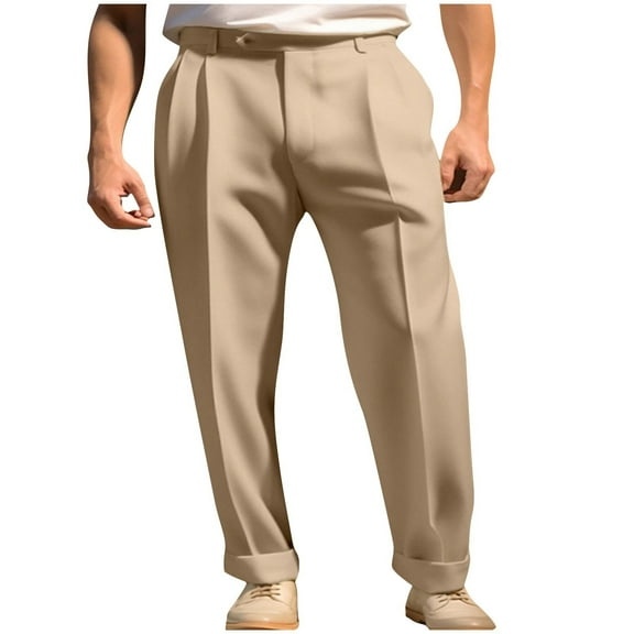 GuangCheng Oversized Work Pants for Men Baggy Pleated Wide Leg Suit Trousers Formal Comfy Dress Pants