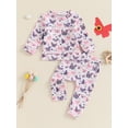 thumbnail image 2 of Suealasg Toddler Baby Girl Fall 2Pcs Outfits Dinosaur Butterfly Chicken Print Long Sleeve Sweatshirts Long Pants Set 6M 1T 2T 3T 4T Little Girls Autumn Clothes Set, 2 of 7