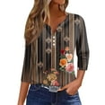 thumbnail image 2 of Tops for Women 2024 Yu Cheng Women's T Shirt Tee Print Button 3/4 Sleeve Raglan Sleeve Daily Weekend Fashion Basic V Neck Regular Top Coffee 2XL, 2 of 5