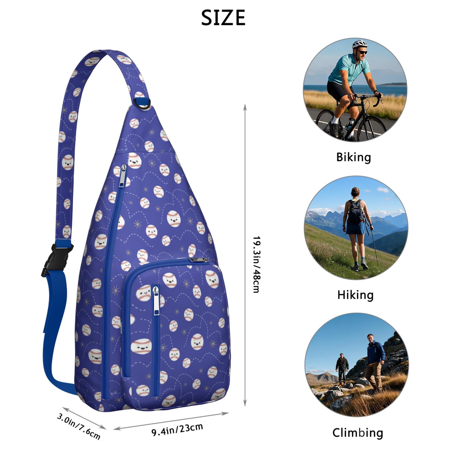 Sports Sling Backpack - Baseball, Football, Soccer, Basketball Print – Lightweight Crossbody Bag for Hiking, Gym, Travel – Athletic Gift for Sports Lovers