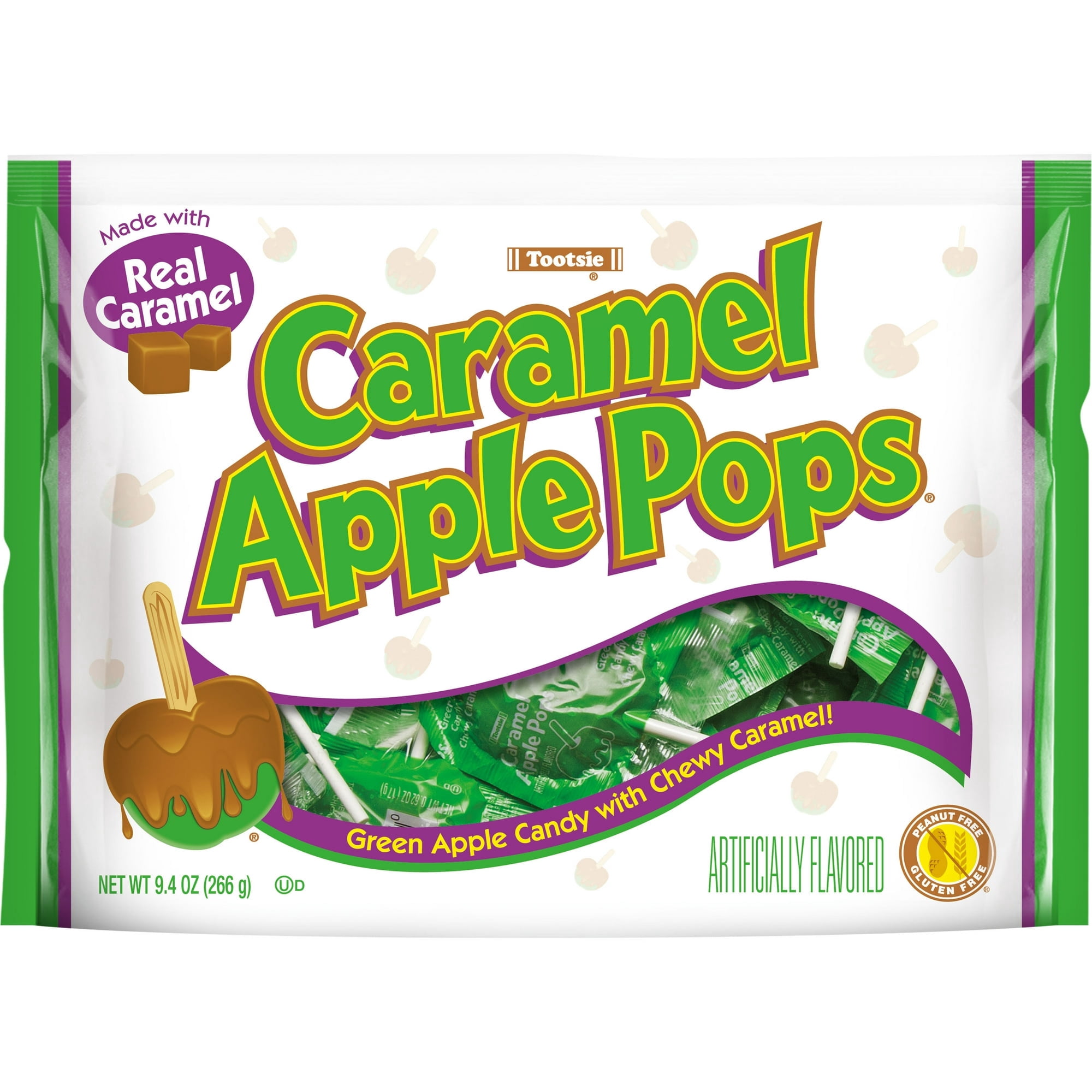 Tootsie Caramel Apple Pops, 9.4 oz. Gluten Free, Peanut Free. Contains Milk and Soy.,pack of 2.