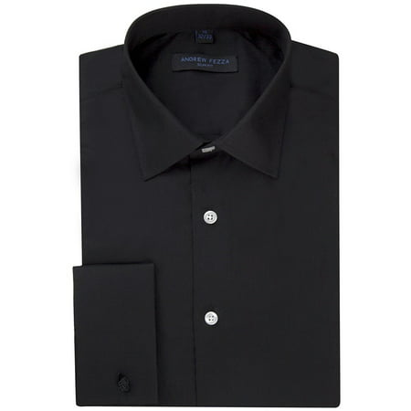 Andrew Fezza Men's Flex Collar Slim Fit French Cuff Solid Dress Shirt - Black - 17.5