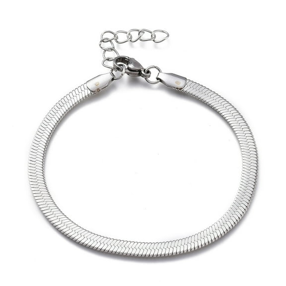 1pc Tarnish Resistant Unisex 304 Stainless Steel Herringbone Chain Bracelets with Lobster Claw Clasps Stainless Steel color 7 inch(17.9cm) 4.3mm 1pc