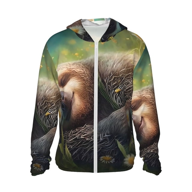 Cauagu Daisy Sleeping Sloth for Sun Protection Hoodie for Men and Women, Long Sleeve Rash Guard Fishing Running Quick Dry Lightweigh-Medium