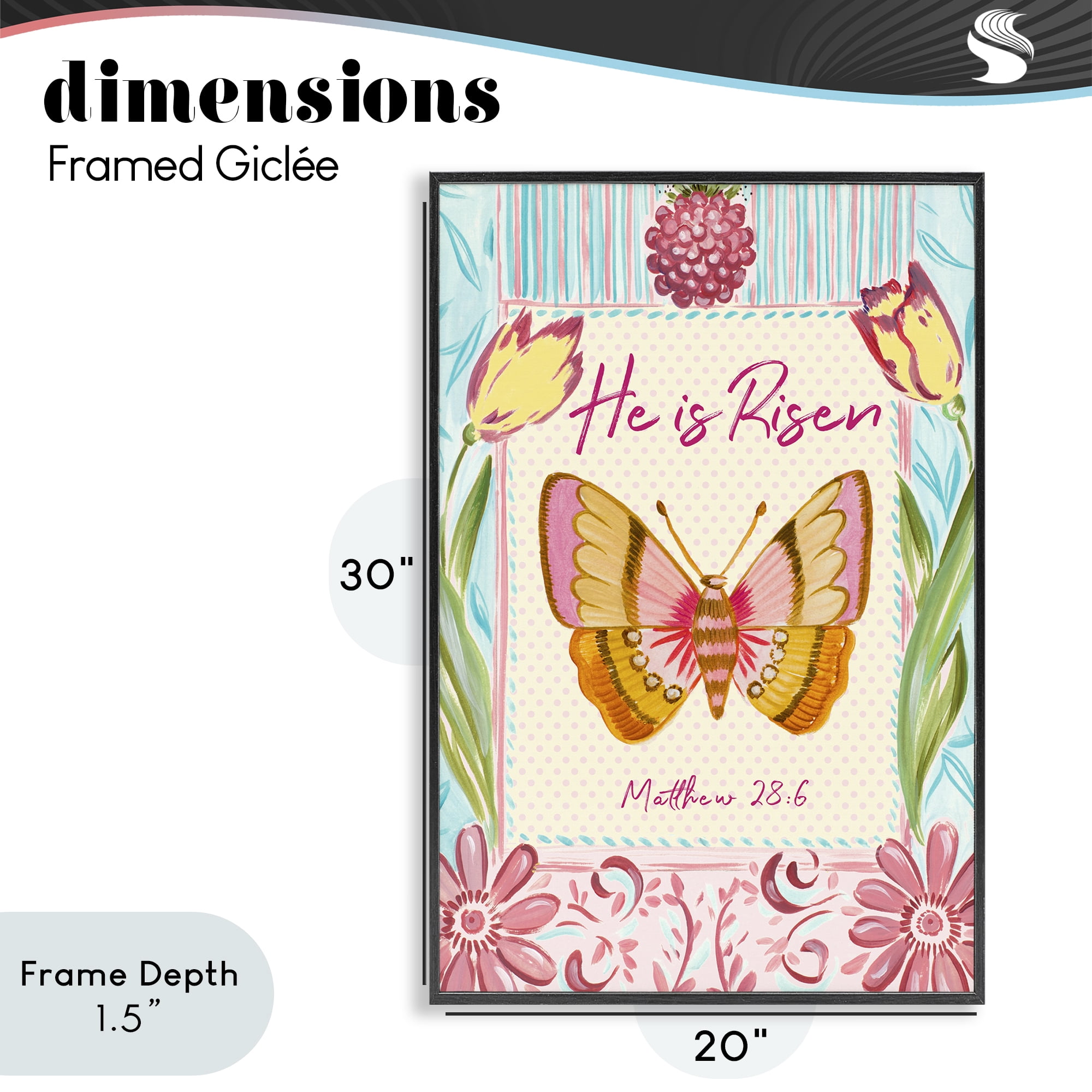 Stupell Industries He Is Risen with Butterfly Black Framed Giclee Art, design by Ani Del Sol