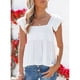 thumbnail image 3 of Camisas sin mangas para mujer, cuello cuadrado, volantes, color puro, moda informal para el trabajo, citas, blanco XXL, 3 of 6