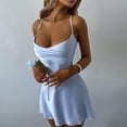 thumbnail image 2 of Women's Satin Mini Dress Spaghetti Strap Backless Bodycon Ruched Wrap Club Party Night Out Dress, 2 of 7