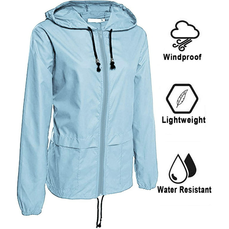ZHIZAIHU Women Packable Rain Jacket Outdoor Hooded Windbreaker