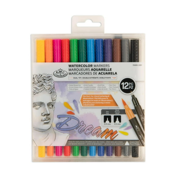 Royal & Langnickel - 12pc Dual Tip Waterbased Artist Markers - Brush Tip and Fineliner