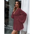 thumbnail image 4 of Missord Women Sexy Deep V Long Sleeve Slim Fit Oversized Loose Casual Pleated Dress, 4 of 4