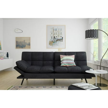 Mainstays Memory Foam Futon, Black Suede (Best Cushions For Leather Sofa)