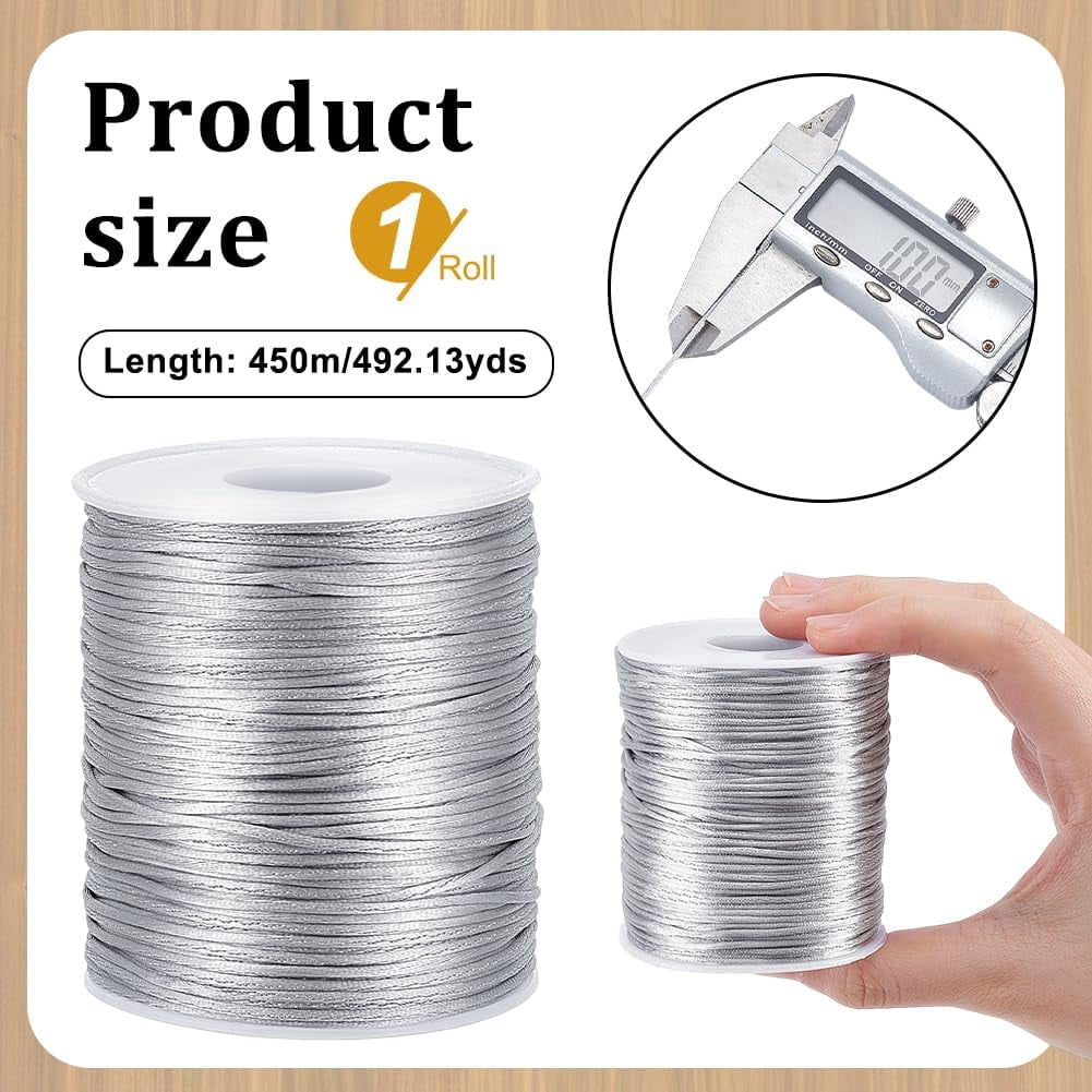 492.13 Yards Rattail Satin Cord 1mm Polyester Trim Cord Beading String Thread for Chinese Knot Braid Hair Macrame Friendship Bracelet Jewelry Making Gray Gray DIY