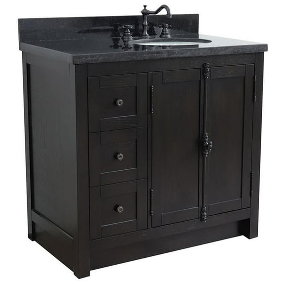 Plantation 37" Solid Wood Vanity with Right Oval Sink in Brown/Black Galaxy