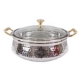 thumbnail image 2 of Indian Art Villa Stainless Steel Handi Bowl - 68 oz, 9.2" Diameter with Glass Lid, Elegant Serveware, 2 of 5