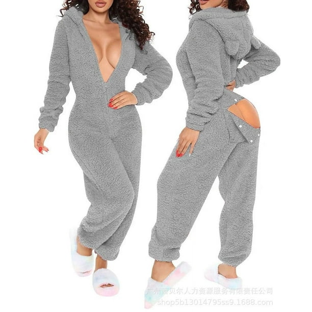 Pijama Mono De Invierno Para Mujer - Una Pieza Con Capucha Y Antifaz, Tejido Suave Y Cálido, Ideal Para Casa