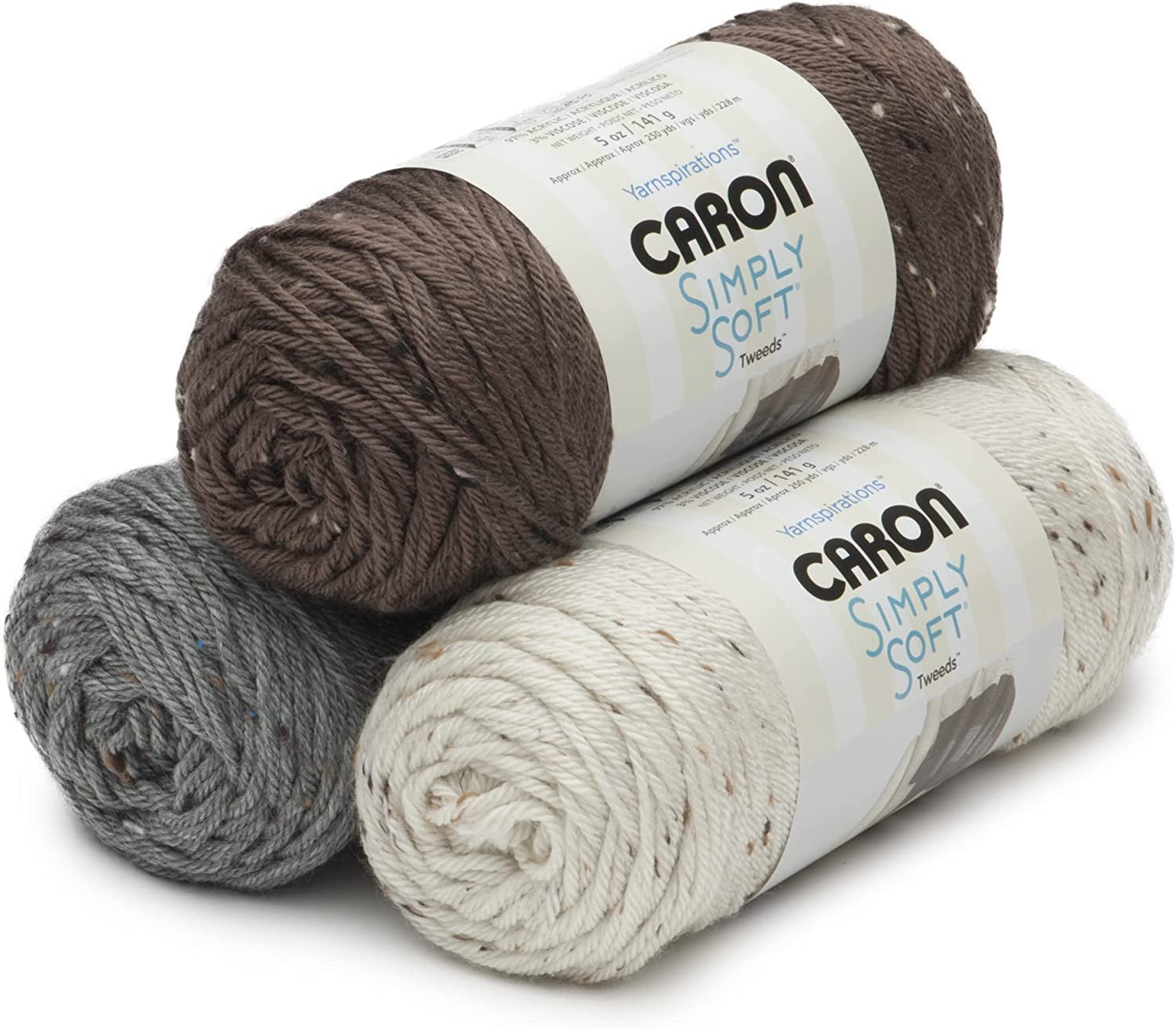 Caron Simply Soft Taupe Tweeds Yarn - 3 Pack of 141g/5oz - Acrylic - 4 Medium (Worsted) - 250 Yards - Knitting/Crochet