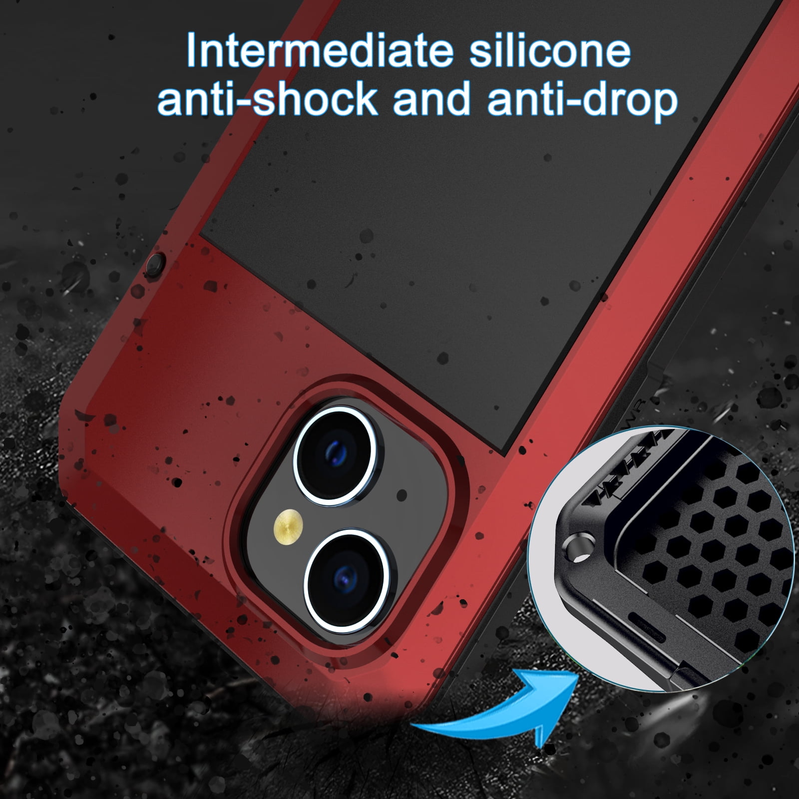 ELEHOLD for iPhone 15 Plus Armor Case, Outdoor Sports 360° Full Body Protective Cover with Tempered Glass Screen Protector Heavy Duty Shockproof Rugged Metal Case for iPhone 15 Plus,  Red