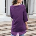 thumbnail image 4 of Women Casual Top Round Neck Three Quarter Sleeve Splicing Hem Pure Color Loose Fit Lady Pullover Top for Travel Daily Purple XL, 4 of 6