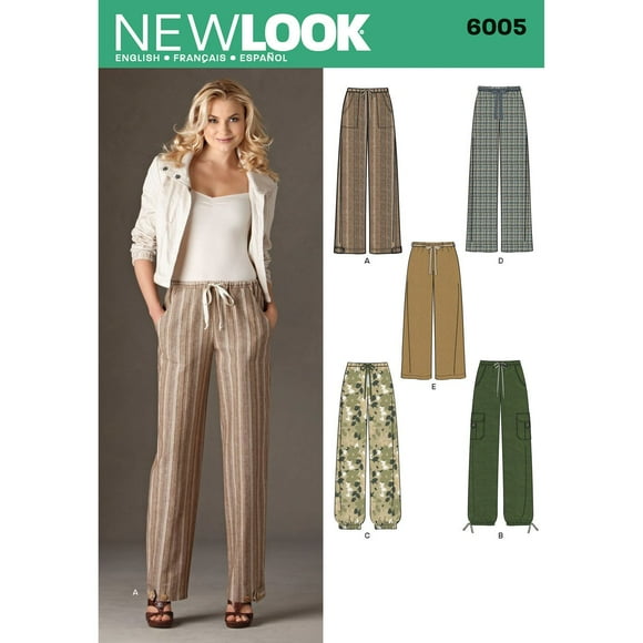 New Look Pantalon Motif Couture 6005 Misses, Taille A (10-12-14-16-18-22), Blanc