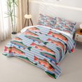 thumbnail image 3 of Manfei Cartoon Trout Twin Quilt Set, Stripe Background Twin Coverlet Set, Blue Pink Orange, 2pcs, 1 Bedspread and 1 Pillowcase, 3 of 7