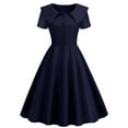 thumbnail image 2 of Sngxgn Women's Dress Deep V-Neck Long Sleeve Waist Tie Ruffle Mini Swing Skater Dresses(Navy,S), 2 of 5