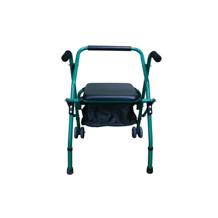 Medical Walker Adjustable Foldable Rollator Senior Fold Up Aluminum Tube With Seat Cushion & Wheels-Green