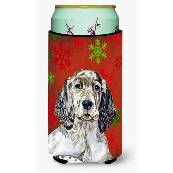 English Setter Red and Green Snowflakes Holiday Christmas Tall Boy Hugger