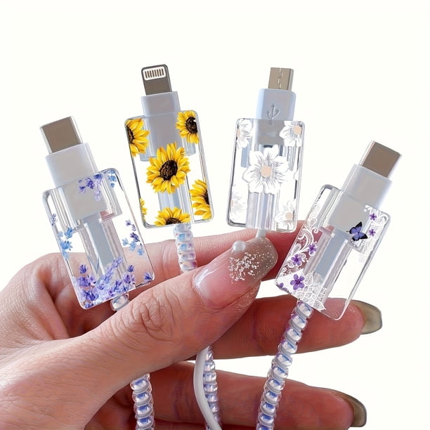 1 juego de lindas fundas protectoras for cables de datos con flores y frutas | adecuado for soporte de cable de carga de teléfono móvil Apple IOS | diseño anti-rotura