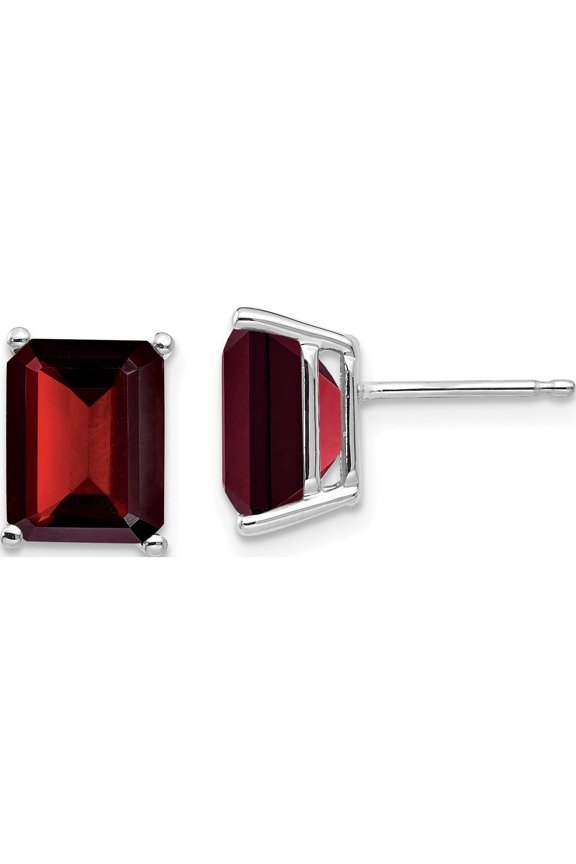 14K White Gold 9X7mm Emerald Cut Garnet Earrings (9 X 7) Made In United States xe68wga