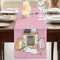 thumbnail image 3 of Pink Cute Cat Table Runner, Cartoon Funny Heater Cats Washable Cotton Linen Table Runners 72 Inches Long, Dresser Scarf Runner for Dining/Coffee/Kitchen/TV Stands/Cabinets 13''x72'', 3 of 9