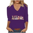 thumbnail image 2 of Fartey Women's Christmas V Neck Tunic Tops Slim Fit 3/4 Sleeve Shirts Cute Xmas Graphic Tshirts Dressy Casual Holiday Party Blouses Purple 2XL, 2 of 5
