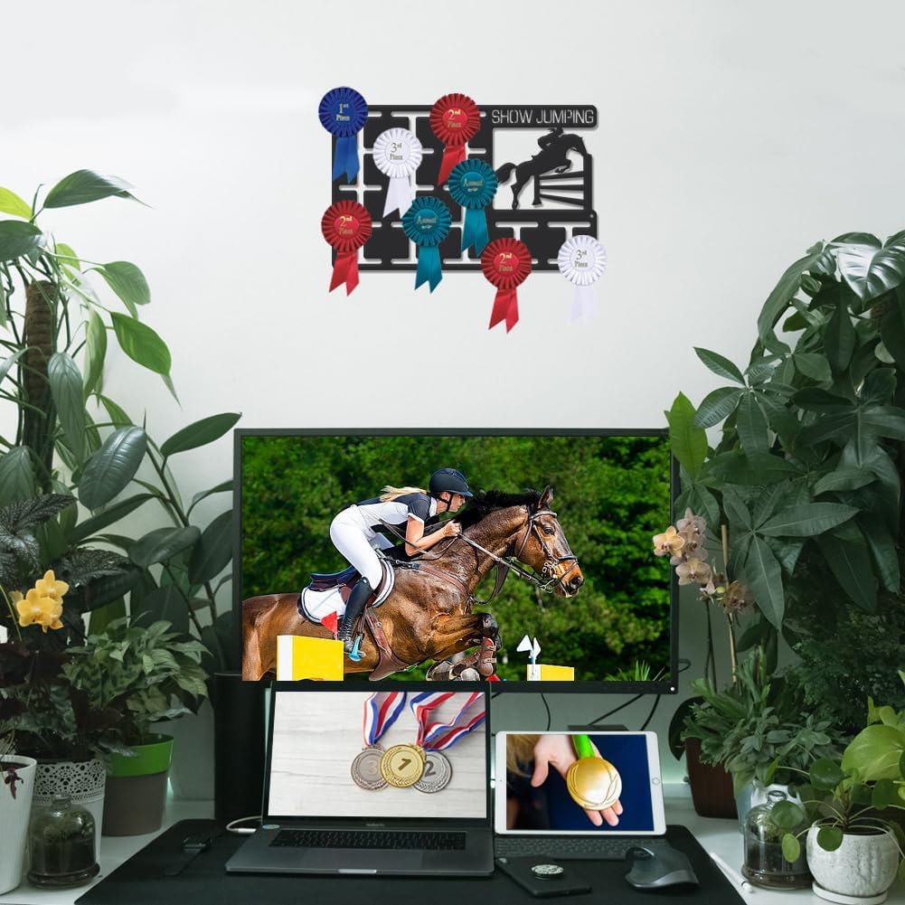 Medal Hanger Rosette Holder Personalised Award Ribbon Black Sports Metal Rack Wall Mount Upgraded Design Gifts for Athletes for DIY handcrafting