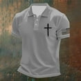thumbnail image 2 of Men Polo Shirts Casual Crucifix Printed Short Sleeve Button Up Collared Tops Summer Sport Breathable Shirts for Men Light Gray XXXL, 2 of 3