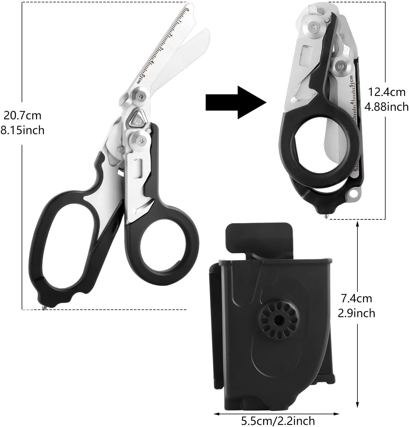 6 In 1 Response Emergency Shears, Multi Tool Pliers Shears Folding Emergency Response Shears With Utility Holster For Outdoor Camping