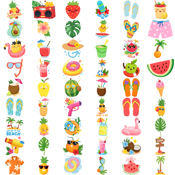 54 Temporary Tattoo Stickers Waterproof Long Lasting Body Stickers Hawaiian Beach Coconut Tree Ice Cream Swim Ring Kids Boys Girls Tattoo Stickers Arms Arms Shoulders Cheeks