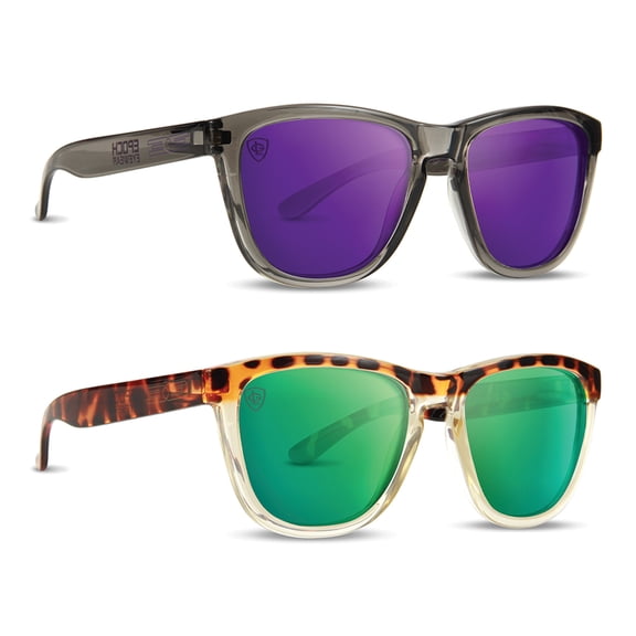 Epoch Eyewear LXE Skateboard Sunglasses 2 Pair Grey Frame Purple Mirror Lens Tortoise Gold Green Mirror Lens