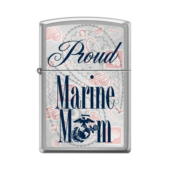 Zippo Lighter - Personalized Custom Message Engraved on Backside for Marine Corps USMC Proud Mom Brushed Chrome #Z5130